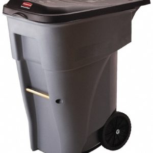 RUBBERMAID Rollout Plastic Trash/Garbage Can/Bin with Wheels, 65 Gal, Gray FG9W2100GRAY