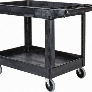 RUBBERMAID Heavy Duty 2-Shelf Utility/Service Cart, Medium, Lipped Shelves, Storage Handle, 500 lbs. Capacity, Black FG452089BLA