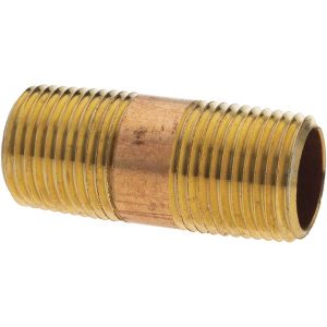 ANDERSON METALS Brass Pipe Nipple: Threaded on Both Ends, 2" OAL, NPT -11152-6