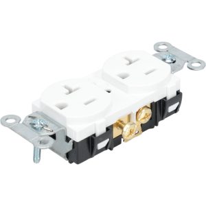 HUBBELL WIRING DEVICE-KELLEMS Straight Blade Duplex Receptacle: NEMA 5-20R, 20 Amps, Self-Grounding CR20WHI
