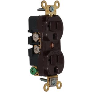 HUBBELL WIRING DEVICE-KELLEMS Straight Blade Duplex Receptacle: NEMA 5-20R, 20 Amps, Self-Grounding HBL5352