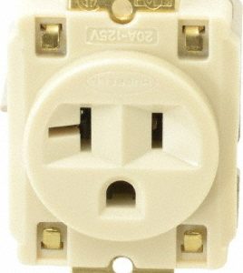 HUBBELL WIRING DEVICE-KELLEMS Straight Blade Single Receptacle: NEMA 5-20R, 20 Amps, Self-Grounding HBL5361I