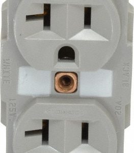 HUBBELL WIRING DEVICE-KELLEMS Straight Blade Duplex Receptacle: NEMA 5-20R, 20 Amps, Self-Grounding HBL5362GY