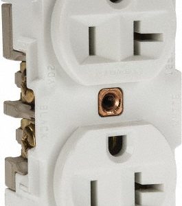HUBBELL WIRING DEVICE-KELLEMS Straight Blade Duplex Receptacle: NEMA 5-20R, 20 Amps, Self-Grounding HBL5362W