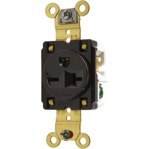 HUBBELL WIRING DEVICE-KELLEMS Straight Blade Single Receptacle: NEMA 6-20R, 20 Amps, Self-Grounding HBL5461