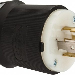 HUBBELL WIRING DEVICE-KELLEMS Locking Inlet: Plug, Industrial, L21-20P, 120 & 208V, Black & White HBL2511