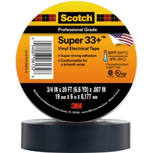 3M Electrical Tape: 3/4" Wide, 20' Long, 7 mil Thick, Black 7000058432