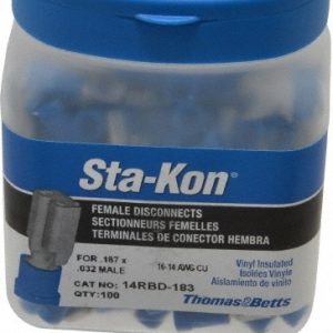 THOMAS & BETTS Wire Disconnect: Female, Blue, Vinyl, 16-14 AWG, 0.187" Tab Width 14RBD-183