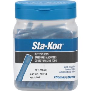 THOMAS & BETTS Butt Splice Terminal: Fully Insulated Nylon, Crimp-On Connection 2RB14