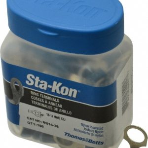 THOMAS & BETTS D Shaped Ring Terminal: Partially Insulated, 18 to 14 AWG, Crimp Connection RB14-38