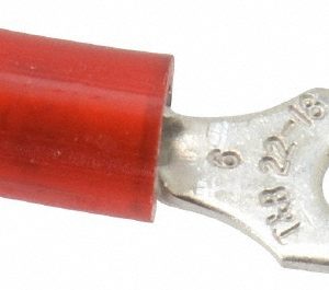 THOMAS & BETTS Standard Fork Terminal: Red, Nylon, Partially Insulated, #6 Stud, Crimp RA18-6F