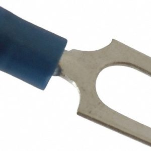 THOMAS & BETTS Standard Fork Terminal: Blue, Nylon, Partially Insulated, #1/4" Stud, Crimp RB14-14F