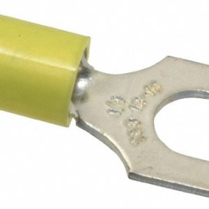 THOMAS & BETTS Standard Fork Terminal: Yellow, Nylon, Partially Insulated, #1/4" Stud, Crimp RC10-14F