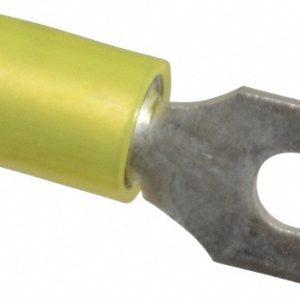 THOMAS & BETTS Locking Fork Terminal: Yellow, Nylon, Partially Insulated, #8 Stud, Crimp RC10-8FL