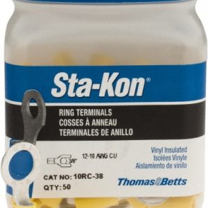 THOMAS & BETTS D Shaped Ring Terminal: Partially Insulated, 12 to 10 AWG, Crimp Connection 10RC-38