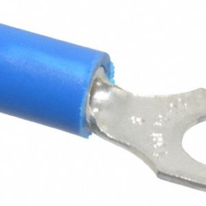 THOMAS & BETTS Standard Fork Terminal: Blue, Vinyl, Partially Insulated, #8 Stud, Crimp 14RB-8F