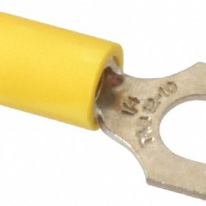 THOMAS & BETTS Locking Fork Terminal: Yellow, Vinyl, Partially Insulated, #1/4" Stud, Crimp 10RC-14FL
