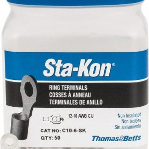 THOMAS & BETTS D Shaped Ring Terminal: Non-Insulated, 12 to 10 AWG, Crimp Connection C10-6-SK