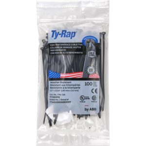 THOMAS & BETTS Standard Cable Tie: 5-1/2" Long, Black, Nylon TY524MX