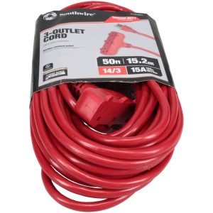 SOUTHWIRE 50', 14/3 Gauge/Conductors, Red Indoor & Outdoor Extension Cord 4218SW8804