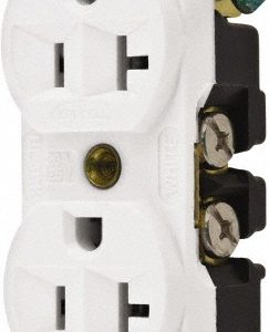 HUBBELL WIRING DEVICE-KELLEMS Straight Blade Duplex Receptacle: NEMA 5-20R, 20 Amps, Self-Grounding HBL5352W