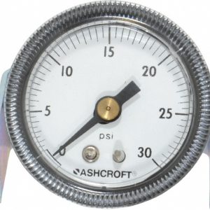 ASHCROFT Pressure Gauge: 1-1/2" Dial, 0 to 30 psi, 1/8" Thread, NPT, Center Back Mount 662876000135