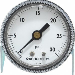 ASHCROFT Pressure Gauge: 2" Dial, 0 to 30 psi, 1/4" Thread, NPT, Center Back Mount 662876000524