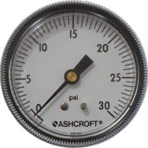ASHCROFT Pressure Gauge: 2-1/2" Dial, 0 to 30 psi, 1/4" Thread, NPT, Center Back Mount 662876001439