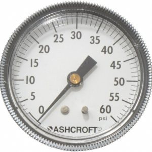 ASHCROFT Pressure Gauge: 2-1/2" Dial, 0 to 60 psi, 1/4" Thread, NPT, Center Back Mount 662876001446