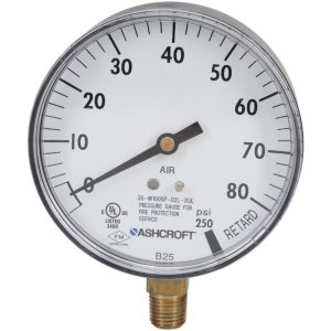 ASHCROFT Pressure Gauge: 3-1/2" Dial, 0 to 100 psi, 1/4" Thread, NPT, Lower Mount 662876002658
