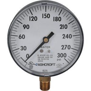 ASHCROFT Pressure Gauge: 3-1/2" Dial, 300 psi, 1/4" Thread, NPT, Lower Mount 662876002665