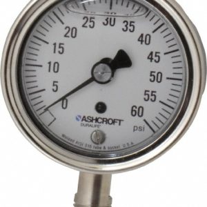 ASHCROFT Pressure Gauge: 2-1/2" Dial, 0 to 60 psi, 1/4" Thread, NPT, Lower Mount 94475