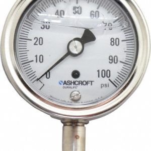 ASHCROFT Pressure Gauge: 2-1/2" Dial, 0 to 100 psi, 1/4" Thread, NPT, Lower Mount 94476