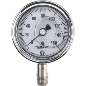 ASHCROFT Pressure Gauge: 2-1/2" Dial, 0 to 160 psi, 1/4" Thread, NPT, Lower Mount 94477