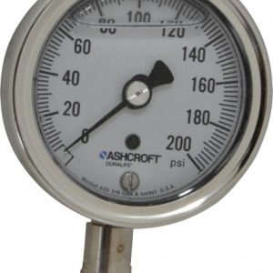 ASHCROFT Pressure Gauge: 2-1/2" Dial, 0 to 200 psi, 1/4" Thread, NPT, Lower Mount 94478