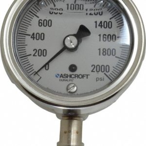 ASHCROFT Pressure Gauge: 2-1/2" Dial, 0 to 2,000 psi, 1/4" Thread, NPT, Lower Mount 94214