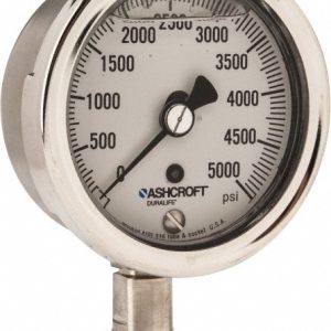 ASHCROFT Pressure Gauge: 2-1/2" Dial, 0 to 5,000 psi, 1/4" Thread, NPT, Lower Mount 94216