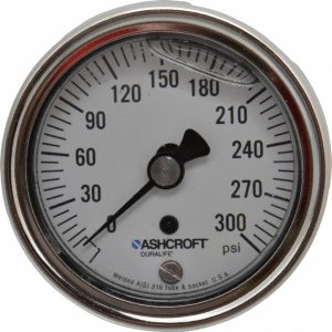 ASHCROFT Pressure Gauge: 2-1/2" Dial, 0 to 300 psi, 1/4" Thread, NPT, Center Back Mount 83186