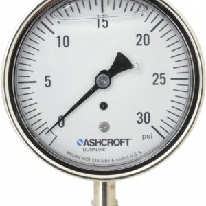 ASHCROFT Pressure Gauge: 3-1/2" Dial, 0 to 30 psi, 1/4" Thread, NPT, Lower Mount 94484