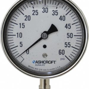 ASHCROFT Pressure Gauge: 3-1/2" Dial, 0 to 60 psi, 1/4" Thread, NPT, Lower Mount 94485