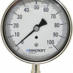 ASHCROFT Pressure Gauge: 3-1/2" Dial, 0 to 100 psi, 1/4" Thread, NPT, Lower Mount 94486