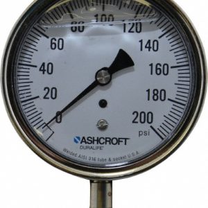 ASHCROFT Pressure Gauge: 3-1/2" Dial, 0 to 200 psi, 1/4" Thread, NPT, Lower Mount 94488