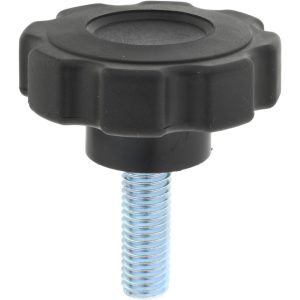 GIBRALTAR Lobed Knob: 2.4800" Head Dia, 8-Point, Thermoplastic Elastomer, Black KN8C1500F7S--21