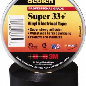 3M Electrical Tape: 3/4" Wide, 44' Long, 7 mil Thick, Black 7010350130