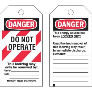BRADY Do Not Operate Tag: Rectangle, Polyester, "Danger" 65520