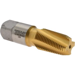 KENNAMETAL 3/8-18 NPT, 15&deg; Helix, 4 Flutes, 2-1/2 - 3-1/2 Chamfer, TiN Finish, High Speed Steel, Spiral Flute Pipe Tap 5629801