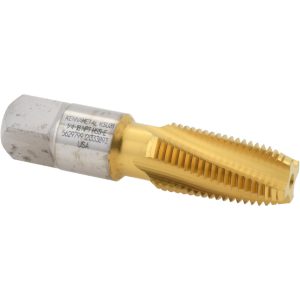 KENNAMETAL 1/4-18 NPT, 15&deg; Helix, 4 Flutes, 2-1/2 - 3-1/2 Chamfer, TiN Finish, High Speed Steel, Spiral Flute Pipe Tap 5629799