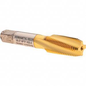 KENNAMETAL 1/8-27 NPTF, 15&deg; Helix, 4 Flutes, 2-1/2 - 3-1/2 Chamfer, TiN Finish, High Speed Steel, Spiral Flute Pipe Tap 5629807