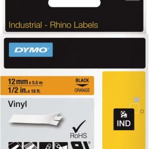 DYMO Label Maker Label: Black on Orange, 216" OAL, 1/2" OAW, 1 Roll 18435