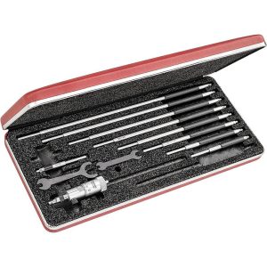 STARRETT Mechanical Inside Micrometer Set: 50.00 to 300.00 mm Range, 10 Extension Rods 56142